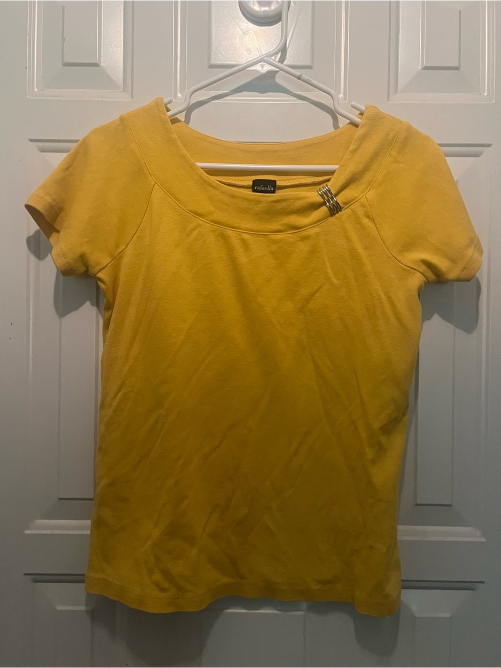 Rafaella Short-Sleeve Scoop Neck Top in Bright Yellow with Silver Accent